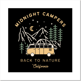 Black Brown Adventure Camping Illustration T-Shirt Posters and Art